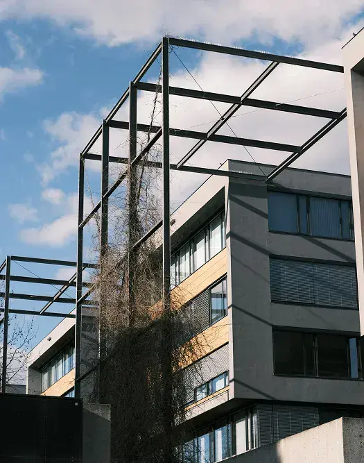 Steel frame canopy on a residential building