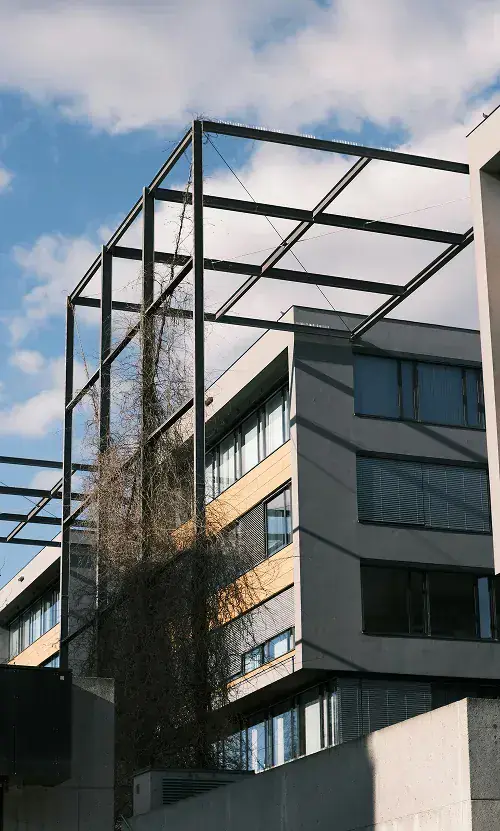Steel frame structure on a modern building